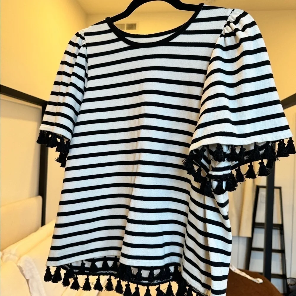 Brooke Street by Kate Spade Striped Flutter Tassel Shirt